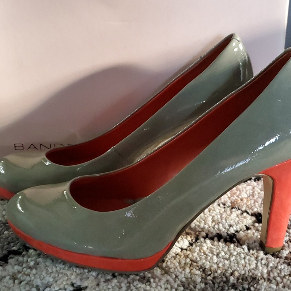Grey and orange pumps
